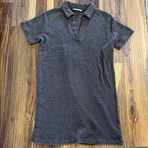 Brown Short Sleeve V- Neck Sweater Dress